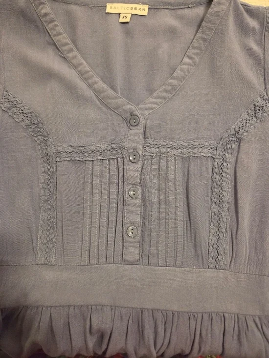 Baltic Born blue midi dress XS puff sleeves tiered pleats cottage core prairie - Picture 14 of 16